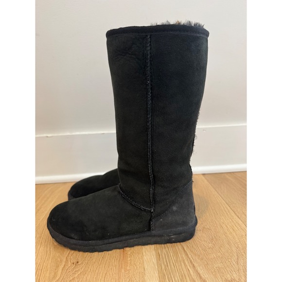 UGG Australia Black Suede Tall Sheepskin Lined Boots Women's Size 8 - Picture 7 of 13